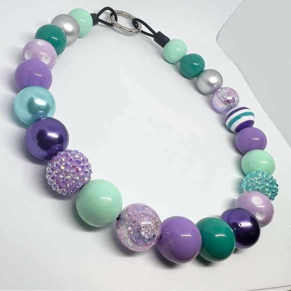 Mermaid Sparkle Beaded Dog Collar Necklace Size Medium/Large Purple & Teal Green - Picture 5 of 10